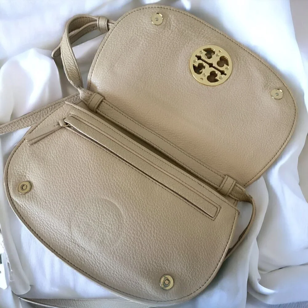Tory Burch Jamie Blush Pink Leather Convertible Crossbody Clutch Gold Hardware